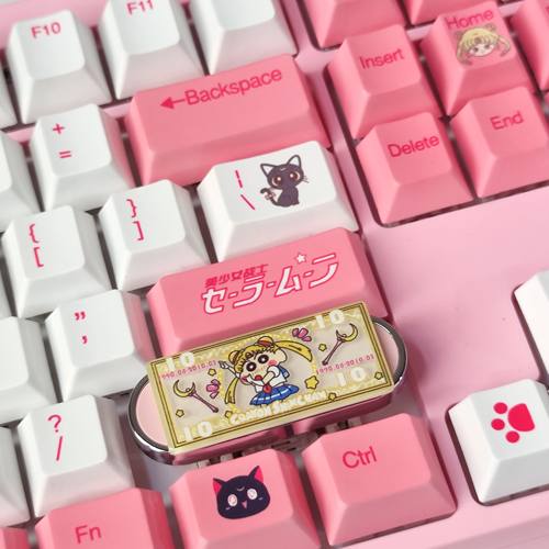 手工美少女战士shift退格机械键盘个性键帽朋克圆形可爱卡通粉色