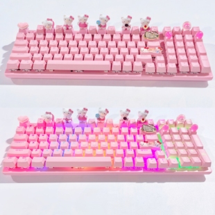 手工KT猫机械键盘98键HelloKitty三模无线键盘女生办公高颜值粉色