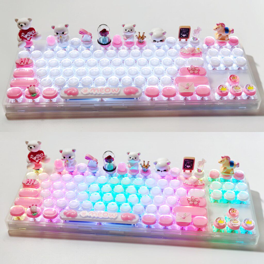 手工小熊礼物87RGB三模无线机械键盘热插拔青轴女生情人节生日