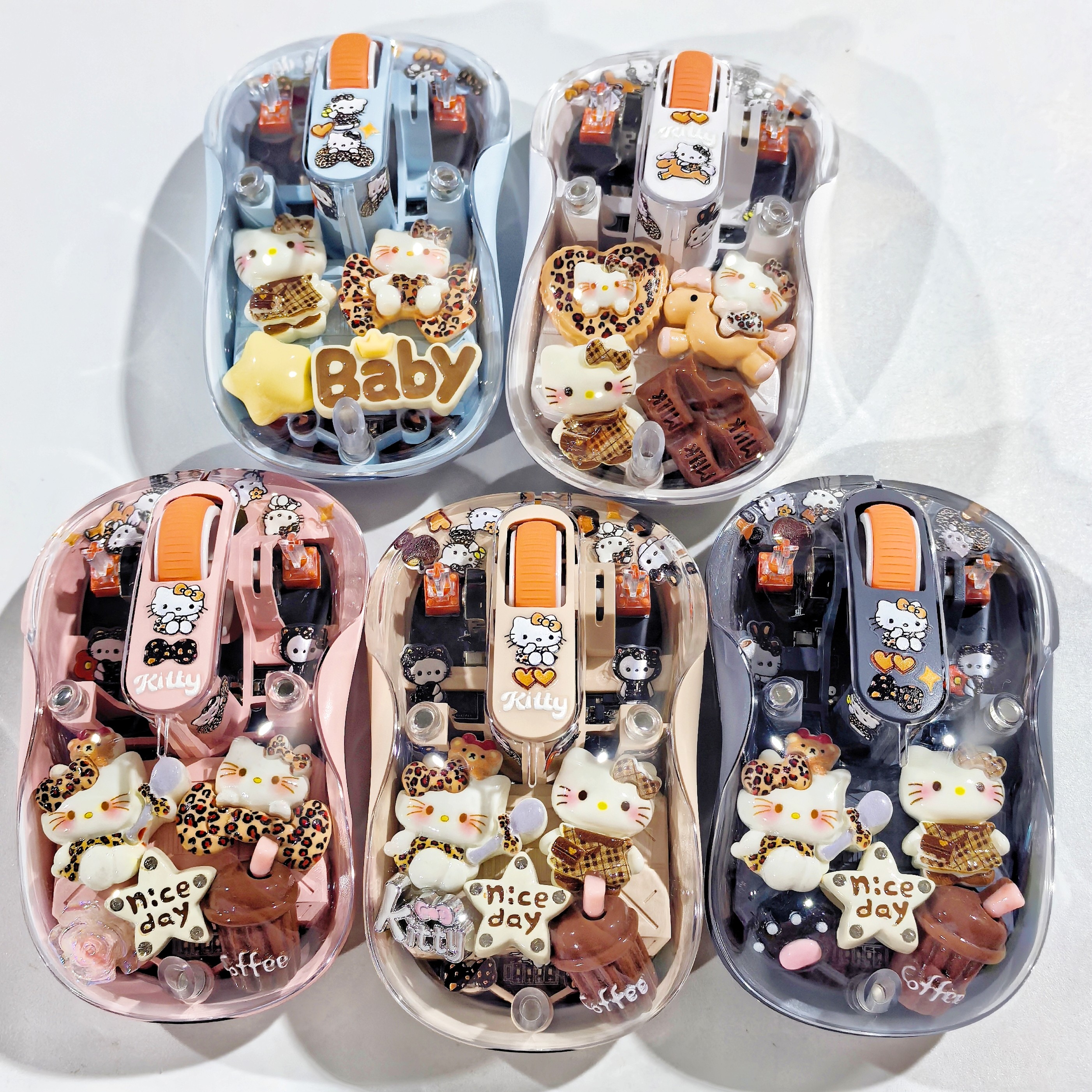新款HelloKitty鼠标豹纹蓝牙无线透明磁吸可爱卡通办公静音KT鼠标