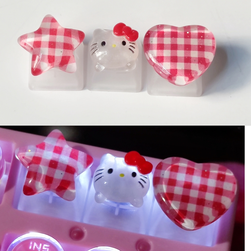 手工HelloKitty星星爱心机械键盘个性键帽雾透明十字轴可用可爱