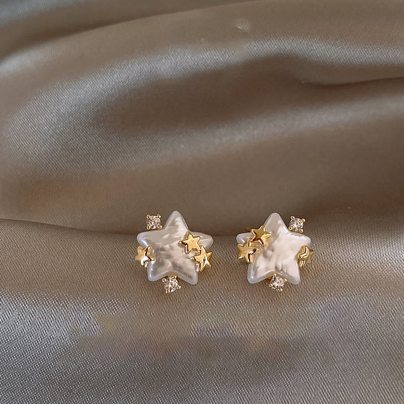 14k电镀银针星星珍珠耳环轻奢高级感耳钉简约耳饰设计感小众