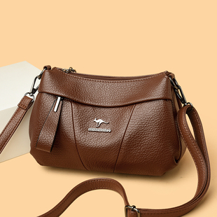 吉尼斯袋鼠真皮女包单肩斜跨包中老年时尚休闲百搭妈妈包斜挎包