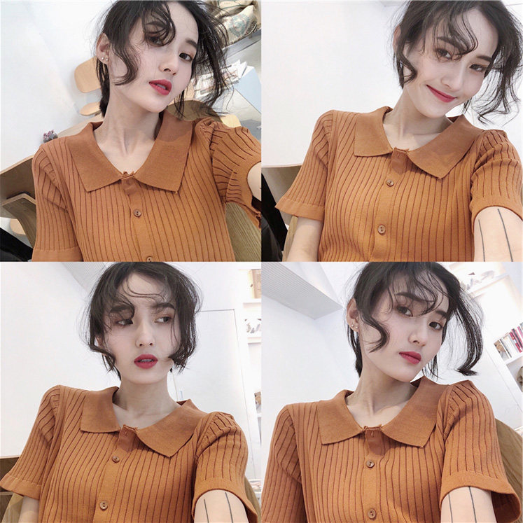 Harbor Wind polo Women's summer dress shirt 2019 new pattern Self cultivation Show thin Solid Short sleeved knitting shirt Korean chic jacketin the Women's clothing/Boutique , Shirt  category - from Buy2taobao.com to provide professional Taobao agent buy service
