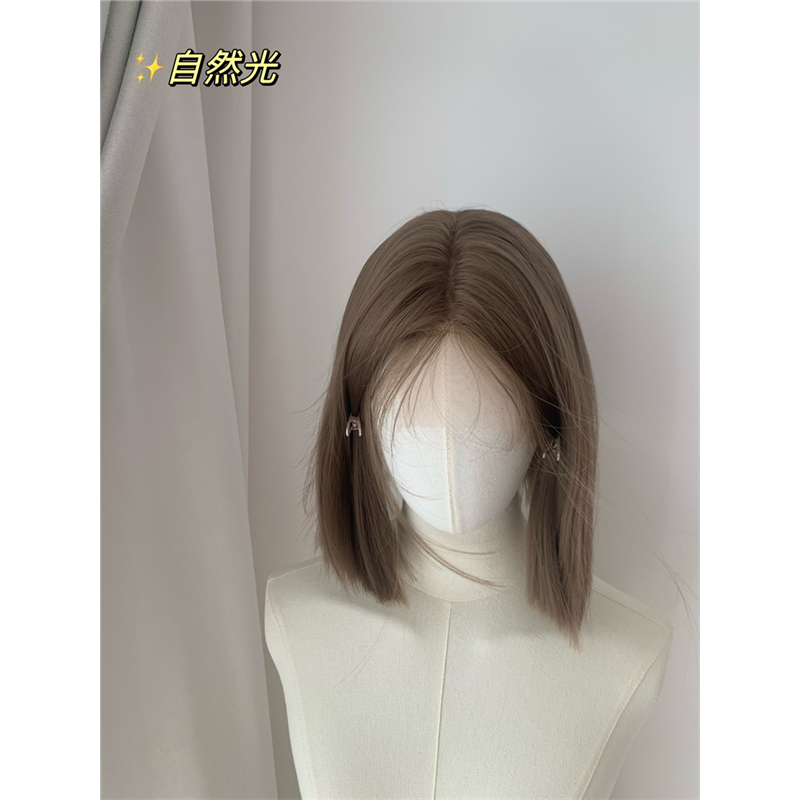 米娜·亚麻灰棕一刀切假发女全头