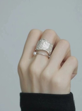 足银999纯银肌理几何线条戒指女轻奢高级感设计重工ins冷淡风小众