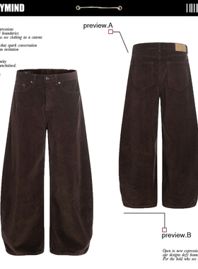 美式复古灯芯绒阔腿裤男女弯刀裤宽松百搭休闲长裤潮牌松弛直筒裤