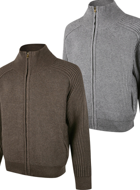 MoneyMind美拉德复古立领拉链针织衫男保暖条纹毛衣外套冬季开衫