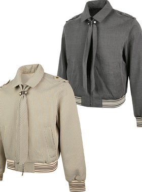 cleanfit老钱风格纹带领带夹克男女秋冬复古宽松翻领设计感外套潮