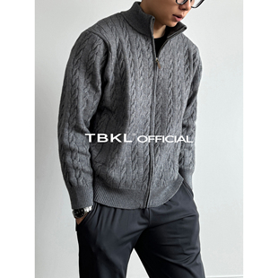 〔TBKL〕老钱风显贵立领绞花浮雕针织毛衣开衫男气质春季外套上衣