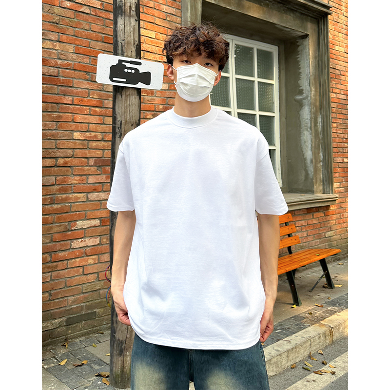 白色小领口重磅美式300g短袖T恤