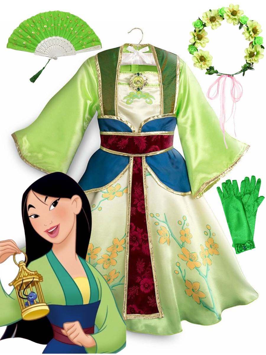 万圣节cos迪士尼儿童服装花木兰表演出服装公主裙古风汉服连衣裙