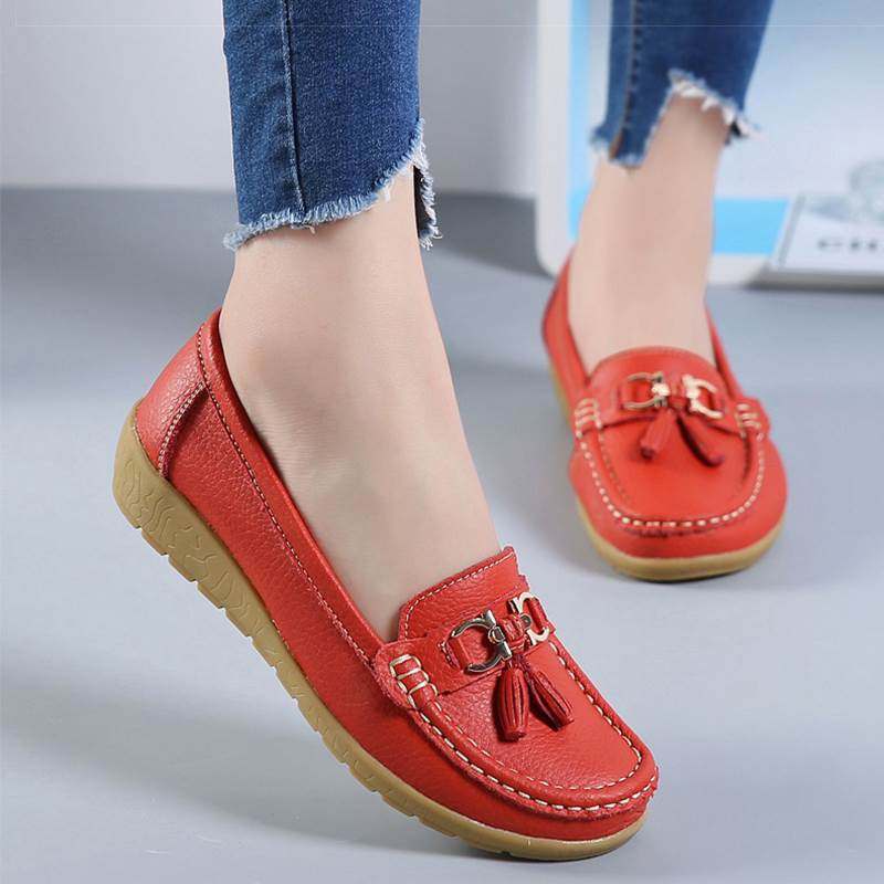 2021 Flats Woman Cow Leather Flats Women Shoes 软底豆豆鞋女
