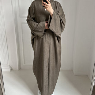 Open Abaky Dubai Women Kimono 马来民族棉麻长袍开衫女