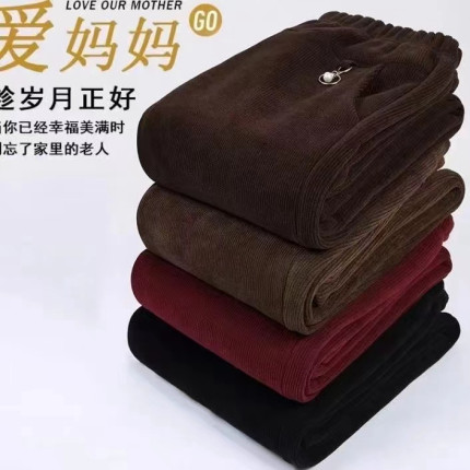 秋冬妈妈新款加肥加大码灯芯绒裤保暖裤加绒厚实老年人外穿裤子