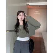 美式 甜辣风爵士跳舞长袖 上衣女ins正肩设计感欧美叠穿jazz两件套