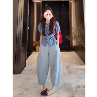 百搭显瘦宽松简约休闲裤 夏季 新款 女 套装 轻奢气质波点短袖 时尚 衬衫