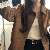 夹克上衣潮款 高级感百搭小个子短款 复古麂皮绒外套女春秋新款 美式