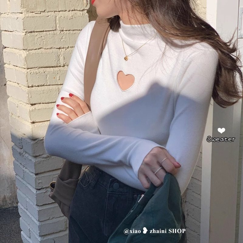 气质半高领修身德绒长袖T恤