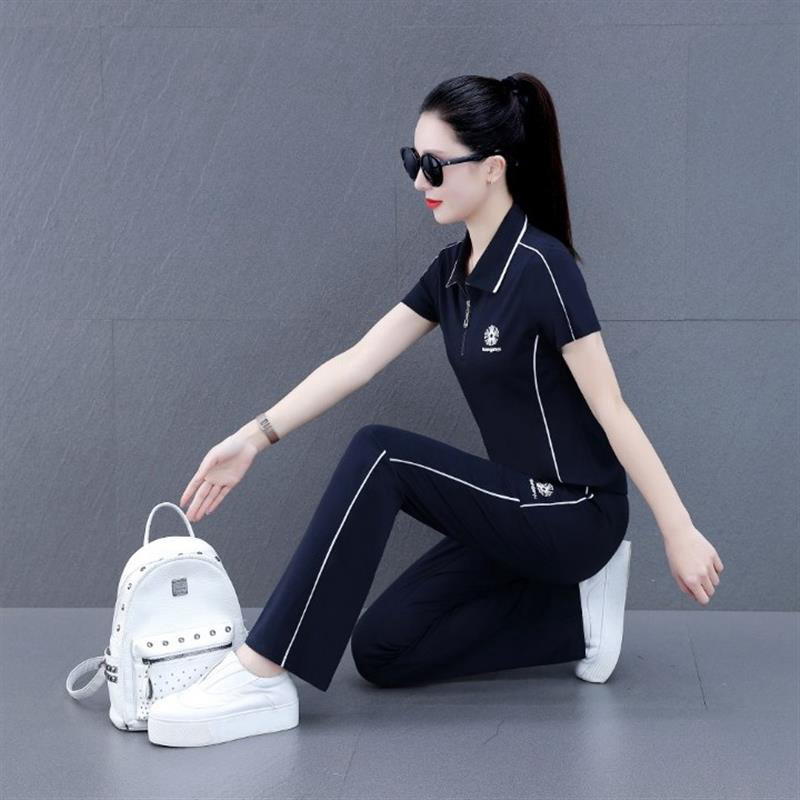 休闲运动服套装女夏季2026新款减龄洋气显瘦时尚立领跑步服两件套