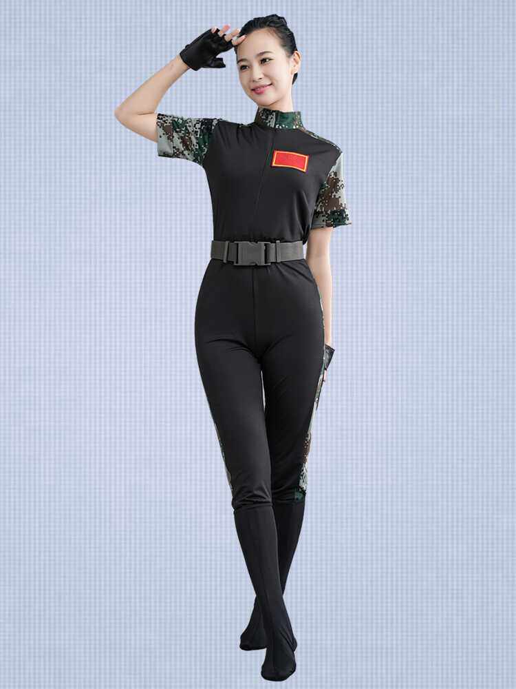 套装男女同款弹力迷彩舞蹈演出服