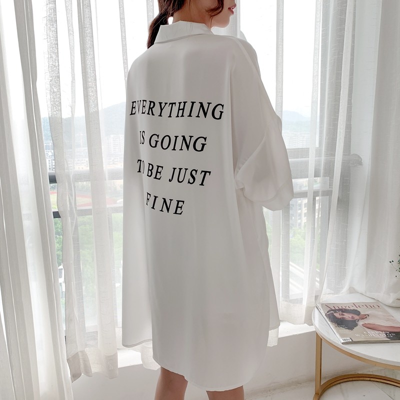 3私房睡衣女夏季薄款冰丝长款白衬衫睡裙短袖性感男友风宽松家居服