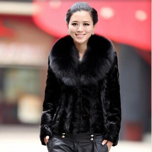 狐狸毛领拼貂真毛皮毛一体貂皮大衣女 修身 新款 水貂毛皮草外套短款