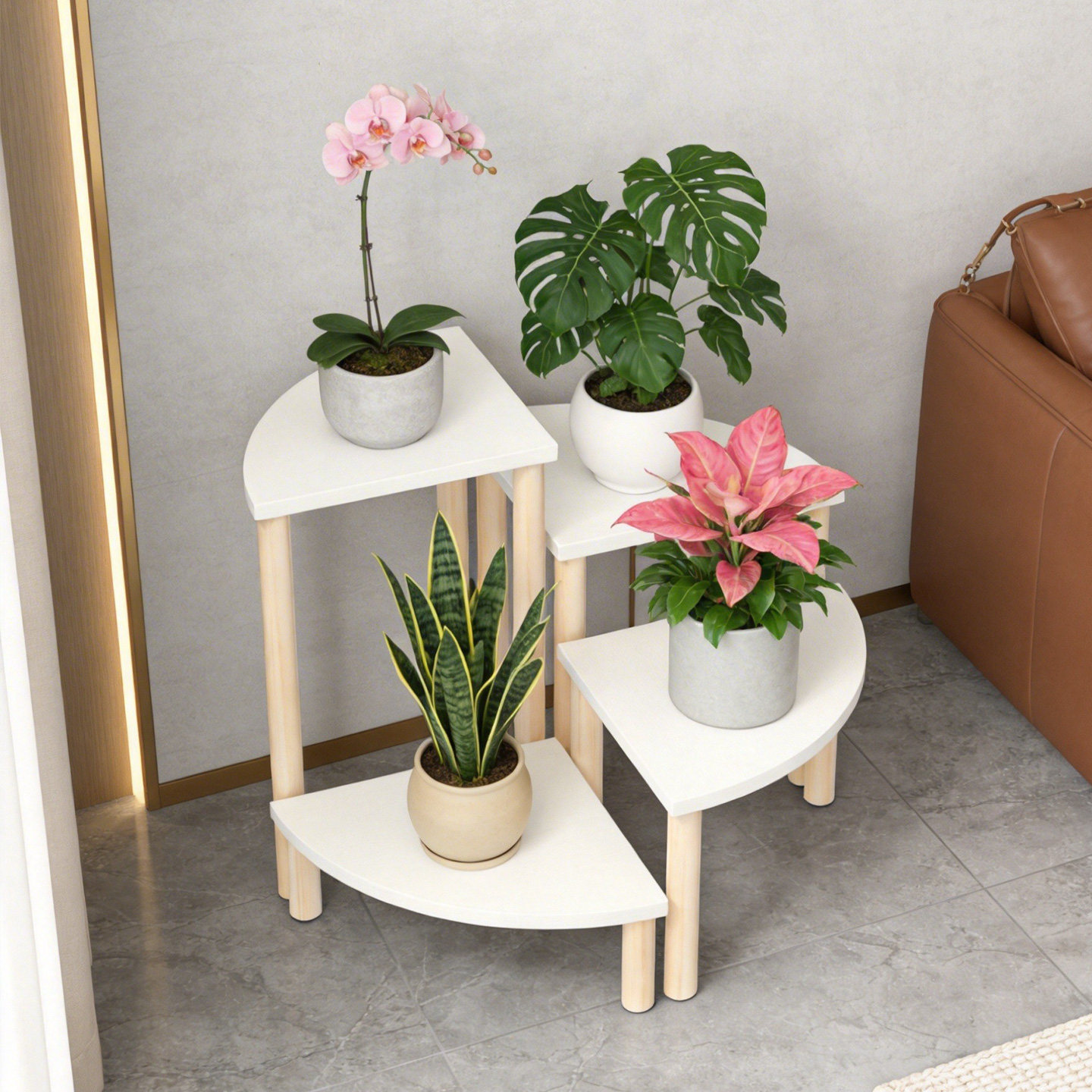 扇形木质花架落地式多层置物架阳台客厅室内绿植花盆架子