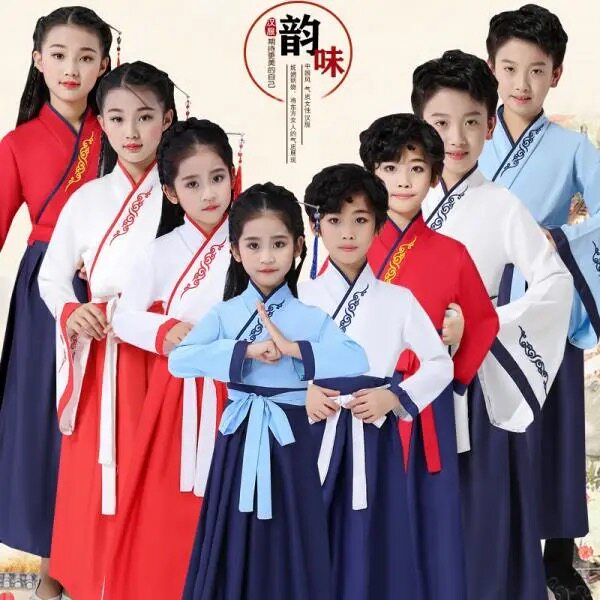 儿童书童表演服六一演出服 三字经弟子规中国风古装 汉服开笔礼