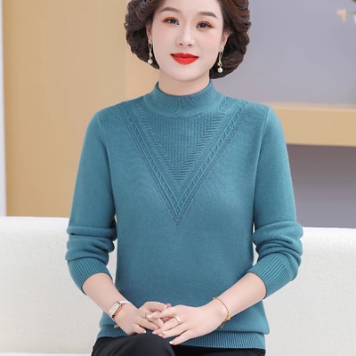 中老年女装半高领加厚针织打底衫