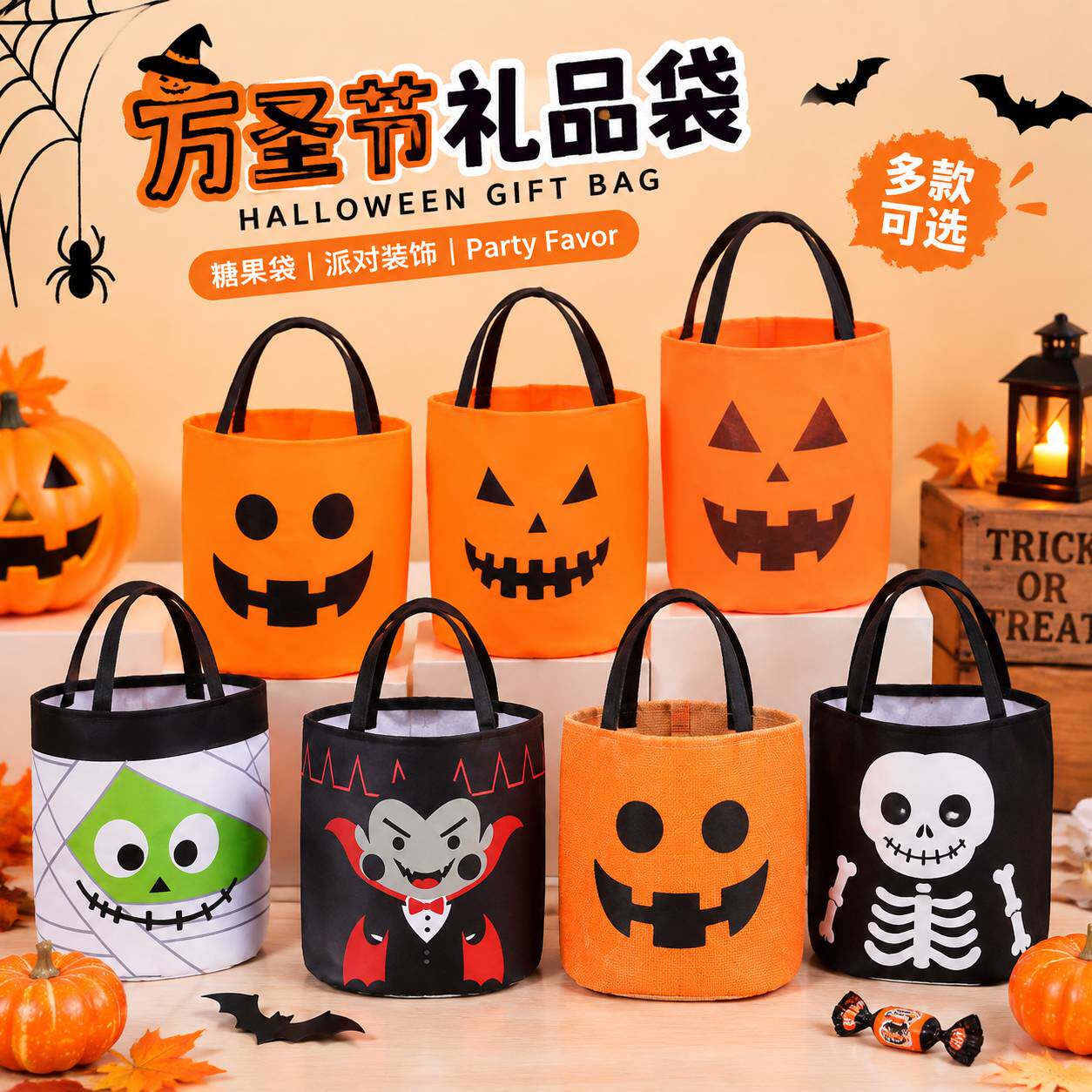 Halloween hands carrying pumpkin bucket glowing light发光灯