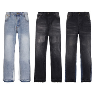 正确23款Gallery Dept基础款水洗微做旧拼接微喇叭牛仔裤百搭长裤