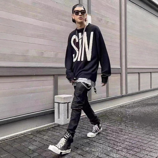 Saint Michael联名手工复古潮流骷髅骨头架刀割破坏针织衫毛衣潮