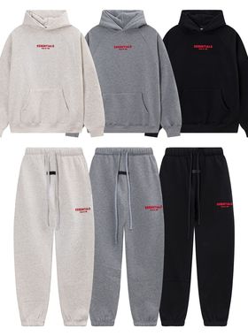 FOG复线ESSENTIALS美式立体红色硅胶字母加绒连帽卫衣裤子套装ins