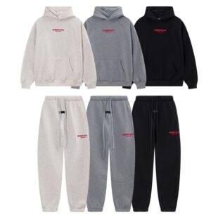FOG复线ESSENTIALS美式立体红色硅胶字母加绒连帽卫衣裤子套装ins