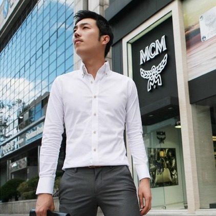 秋季新款韩版修身时尚潮男高领长袖衬衫男个性三粒扣英伦风男衬衣