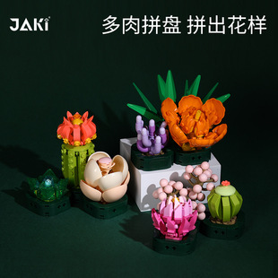 佳奇多肉积木套装仙人球紫牡丹金琥组装模型儿童创意拼装玩具礼物