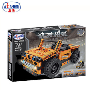 卫乐7085吉普车推土机摩托车动态科技小颗粒拼装积木益智玩具礼物