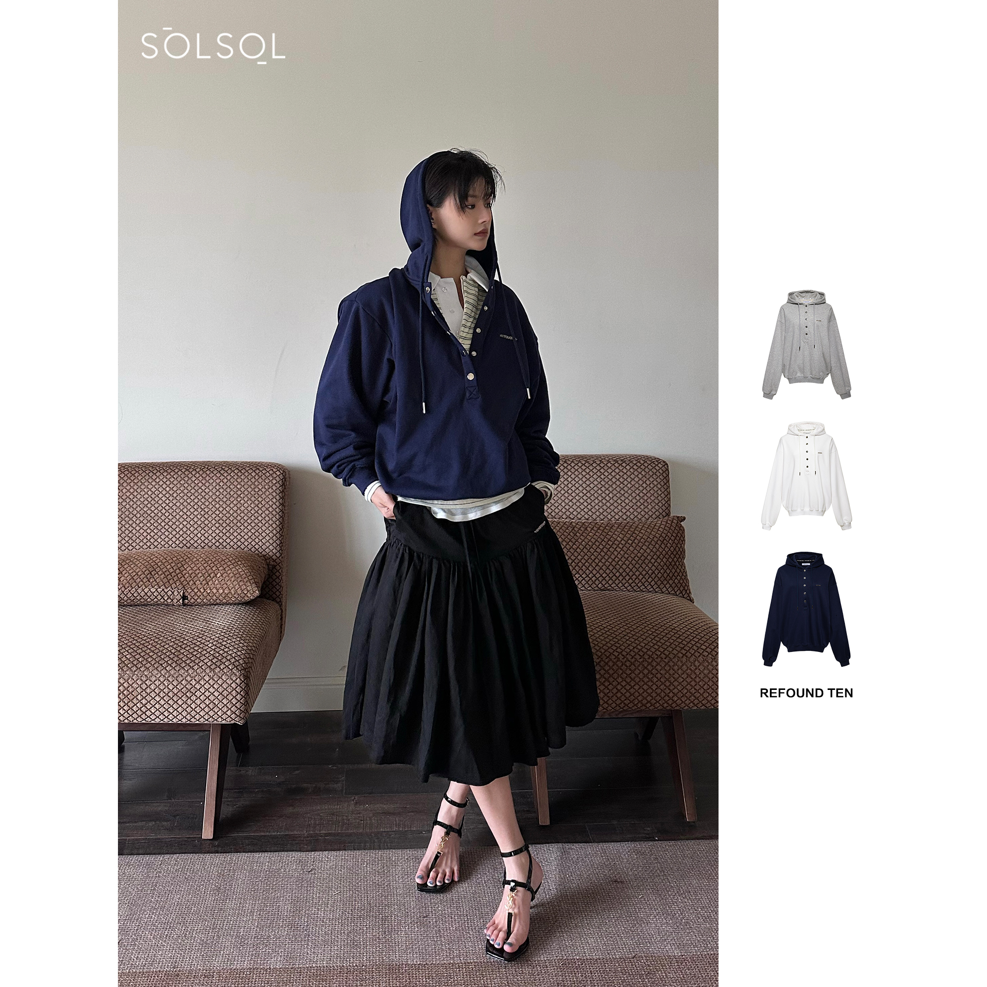 REFOUND TEN 设计师品牌 25春夏 针织V领连帽卫衣 SOLSOL买手店