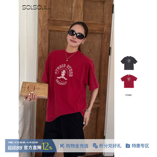 ETHOR印花logo做旧短袖T恤