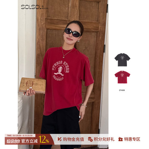 ETHOR印花logo做旧短袖T恤