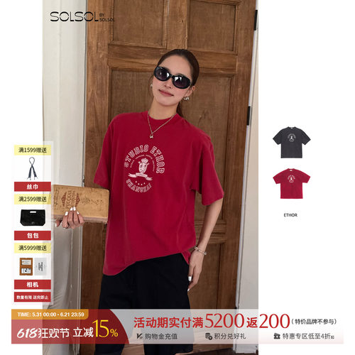 ETHOR印花logo做旧短袖T恤