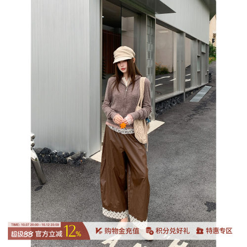 REREK松紧腰头宽松皮裤子
