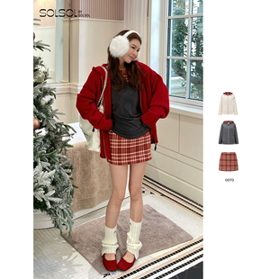 包臀裙裤 格纹撞色一字锁边薄呢外套 SOLSOL 设计师25秋冬新款 ODTD
