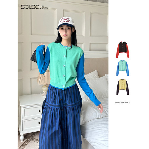 SHORT SENTENCE 25秋冬新品 撞色假两件羊毛针织开衫SOLSOL买手店