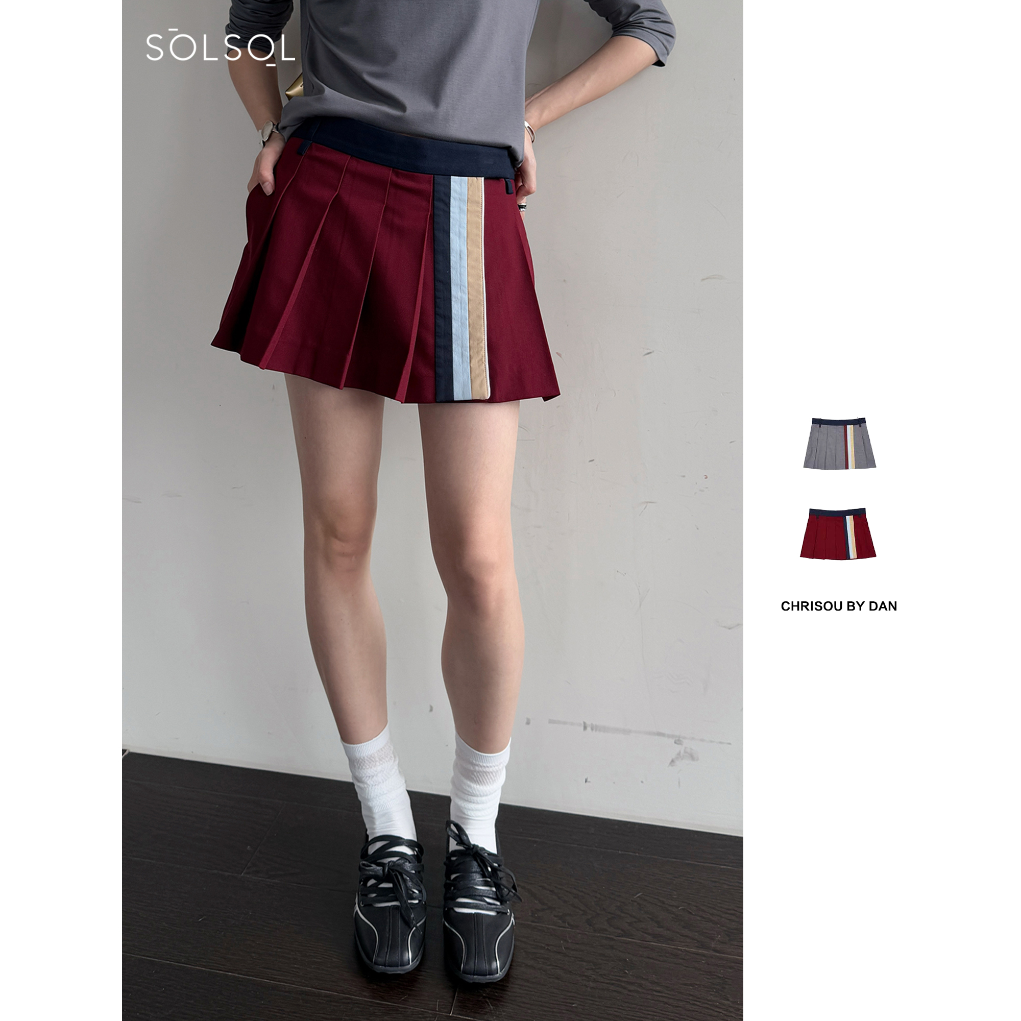 CHRISOU BY DAN 25春夏  设计师品牌 缎带拼百褶短裙SOLSOL买手店