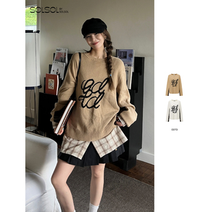 羊毛针织拼格子圆领套头毛衣 25秋冬新品 SOLSOL 设计师品牌 ODTD