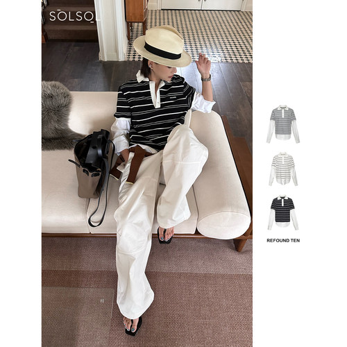 REFOUND TEN 设计师25春夏POLO领拼接条纹上衣 SOLSOL买手店