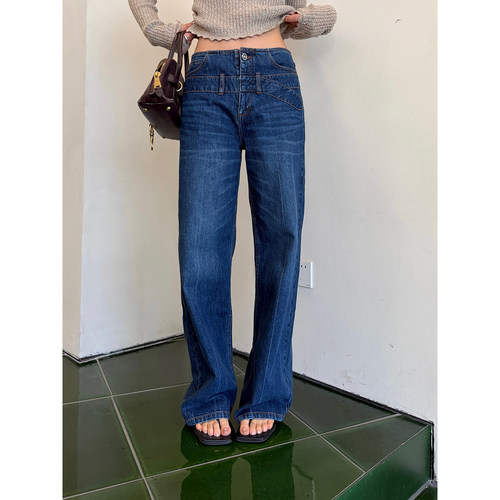 WMWM水波装饰腰带牛仔长裤