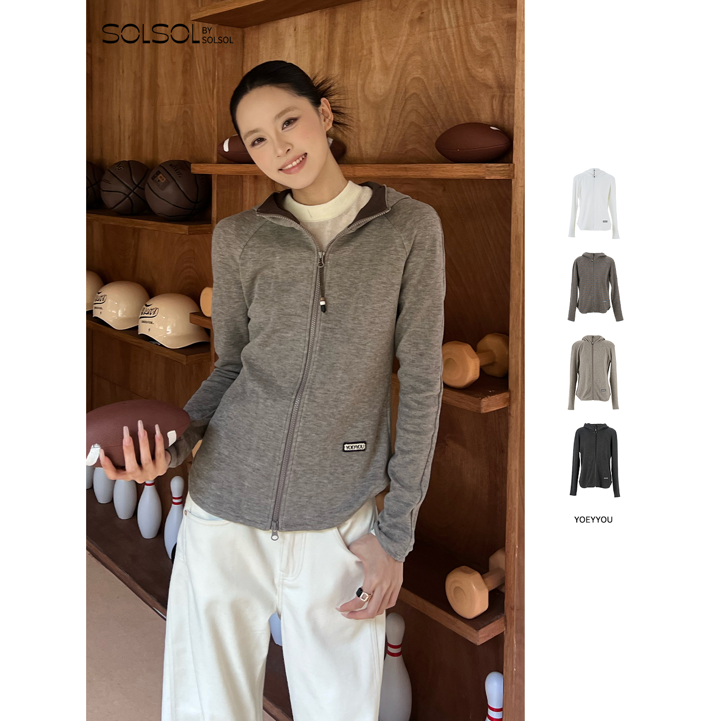 YOEYYOU连帽修身打底开衫外套女